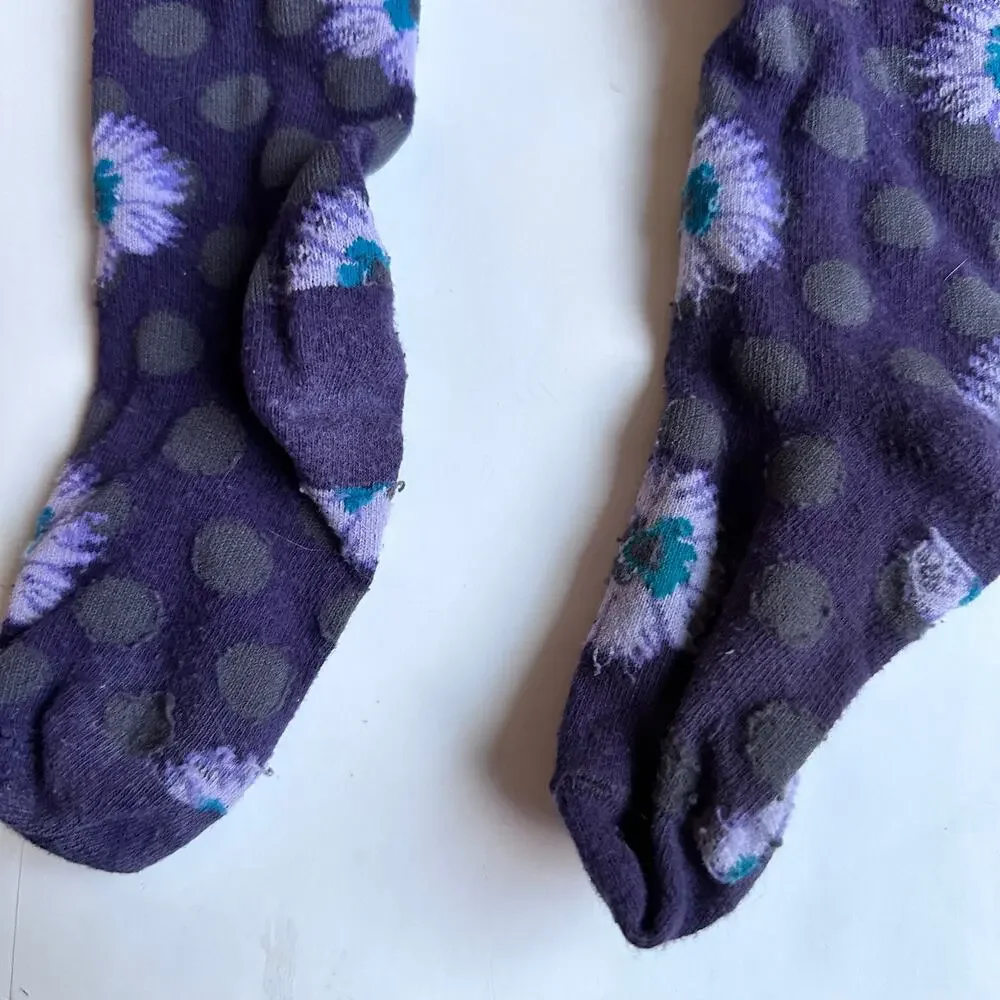 Girls Purple Floral Ribbed Tights Size 6-8 Years